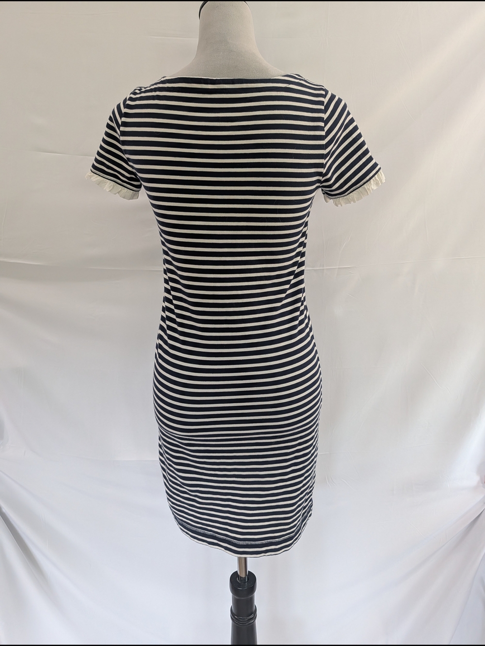 J. Crew Navy and White Striped Ruffle Sleeve Mini Dress - Picture 4 of 6